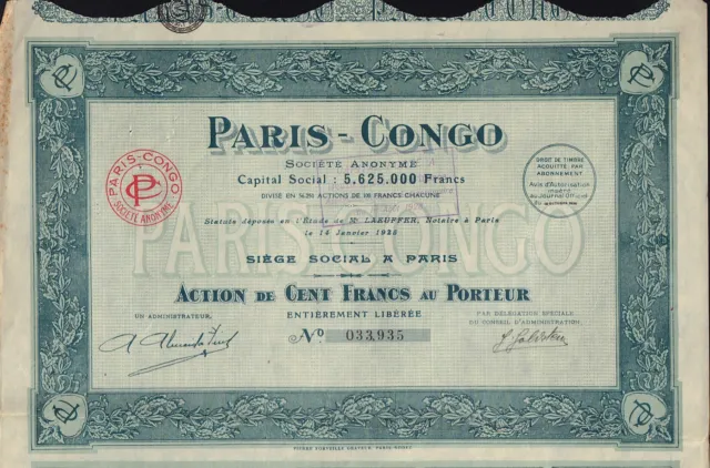 Paris Congo SA - 100 Francs dd 1925
