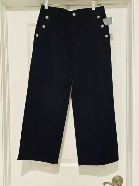 NWT Lauren Ralph Lauren Women’s Navy Blue Capri Twill Wide-Leg Pants Cotton Sz 6