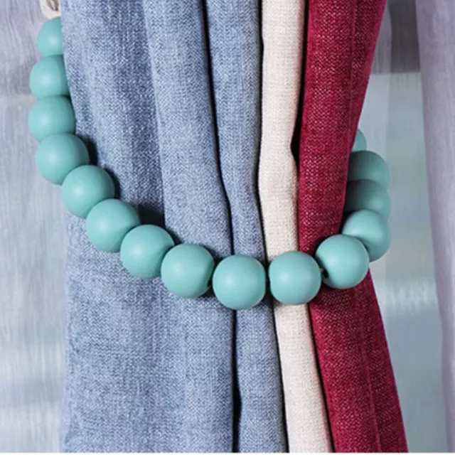 2pcs Curtain Tie Backs Window Tieback Drape Holder Clip Home Decor Wooden Beads