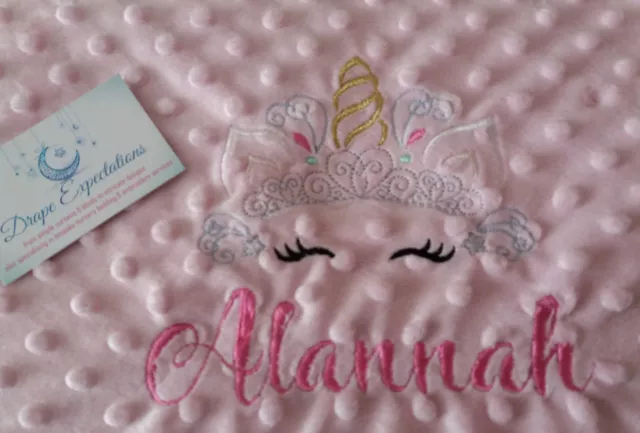 Personalised  Dimple  Fleece Baby Blanket Unicorn  Princess Tiara