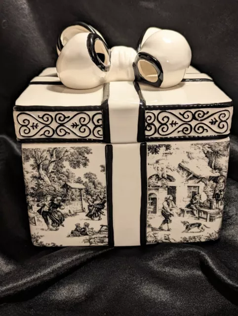 David's Galletas Campo Francés Negro Y Blanco Caja de Regalo Tarro de Galletas con Arco