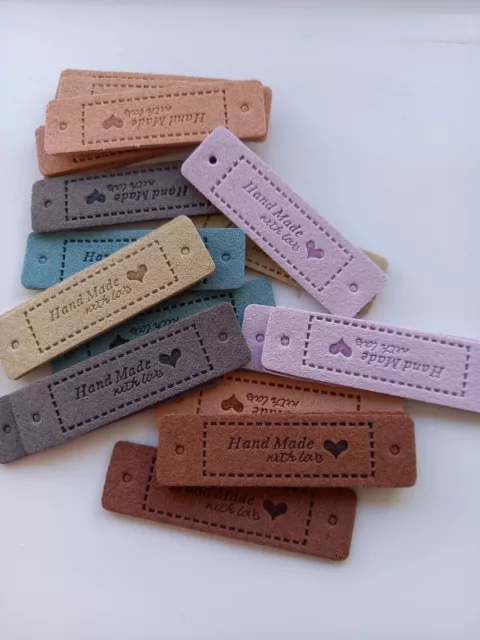 20 'Handmade with Love'  Faux Suede Sew on Craft Labels/tags