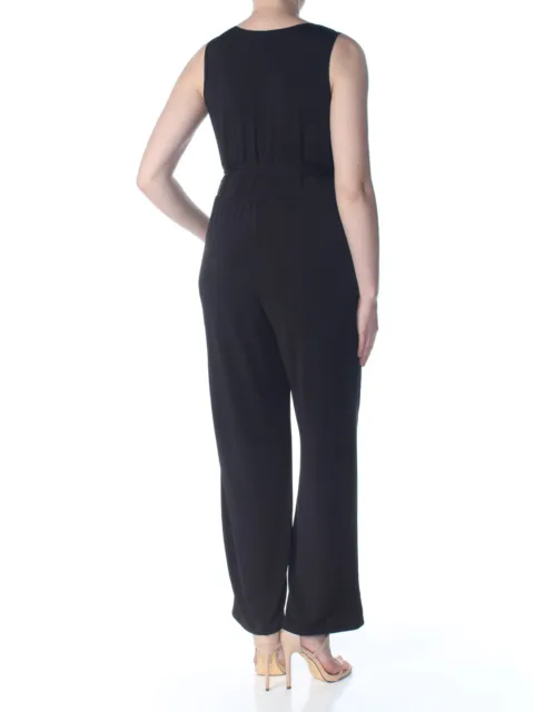 $65 Ny Collection Petite Surplice Belted Wide-Leg Jumpsuit Black Petite PM