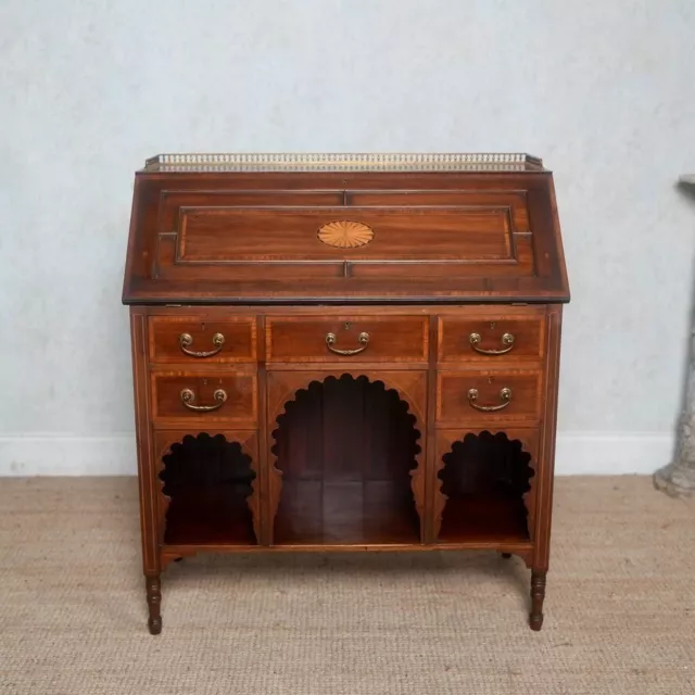 Antique Writing Bureau Inlaid Mahogany Edwardian