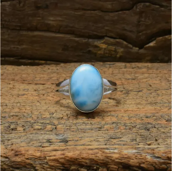 Natürlich Larimar Edelstein Handgemacht 925 Sterlingsilber Ring Schmuck Alle Eu