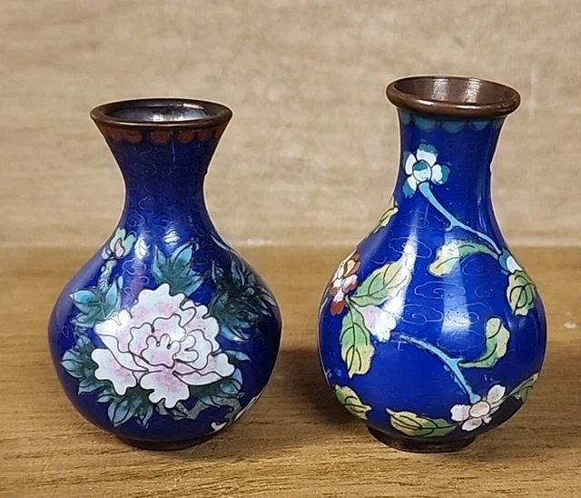 ANTIQUE CHINESE CLOISONNE vases blue miniature 38.95 PicClick