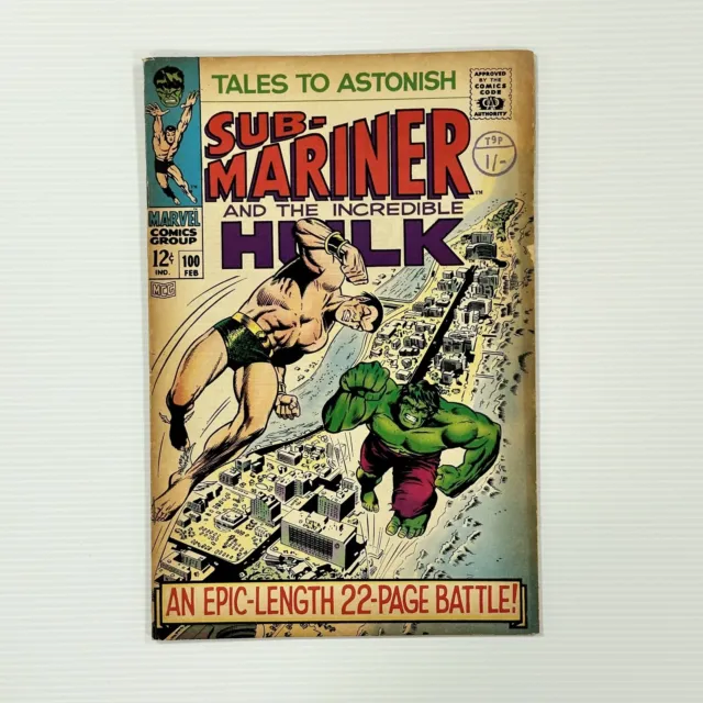 Tales to Astonish Sub-Mariner and Incredible Hulk #100 1968 VG+ Cent Copy Pence