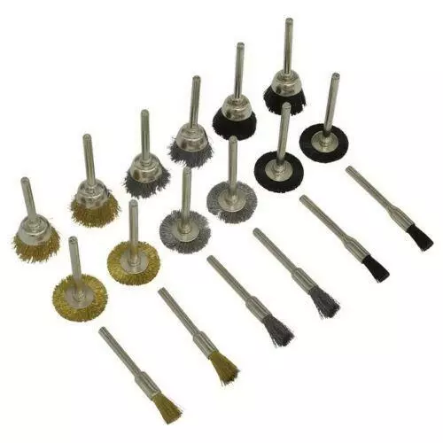 Sealey 18 Piece Rotary Hobby Tool Steel Brass Nylon Wire Brush Set. RTA18WB