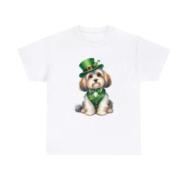St. Patrick's Day - Havanese Dog | Unisex Cotton Crewneck T-Shirt in White, S...