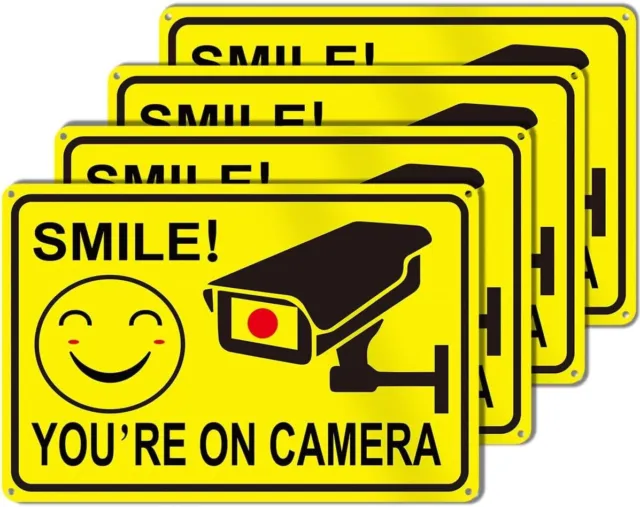 4-Pack Smile Youre On Camera Signs 8x12 Rust Free Aluminum Video Surveillance