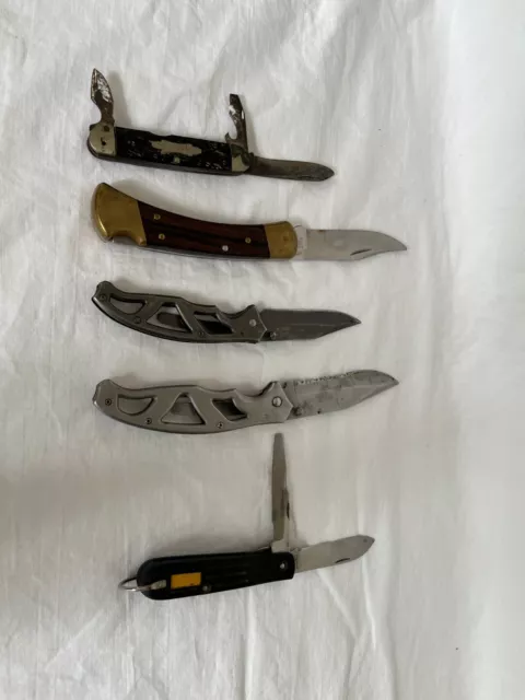 Lot of 5 Used Knives - Buck 110, 2 Imperial, 2 Gerber