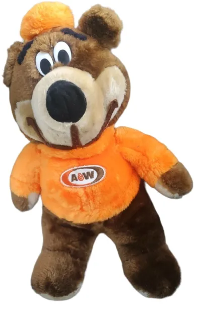 Vintage A&W Root Beer Stuffed Bear Rooty Plush Mascot 16" Brown Orange