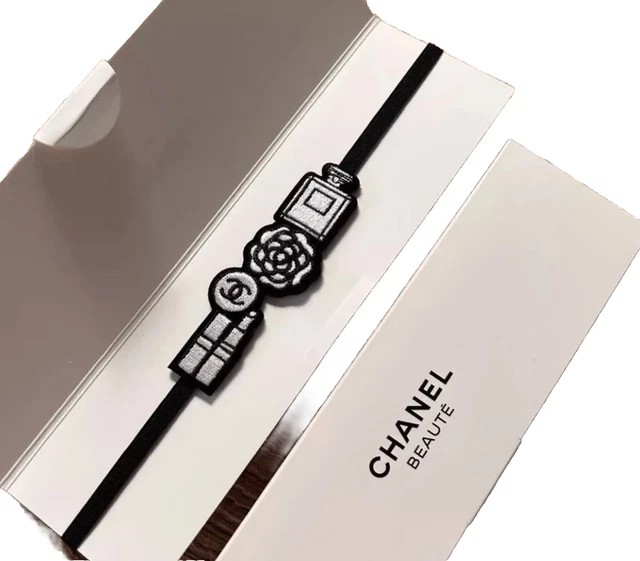 New Genuine Chanel Novelty Bookmark Logo Flowers White Black Limited embroidery