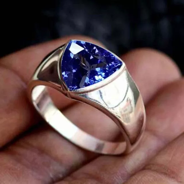 925 sterling silver engagement mens bold natural trillion faceted tanzanite ring