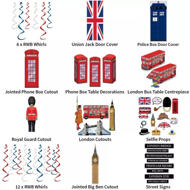 Great British & London Theme Decorations - Partyware Complete Selection