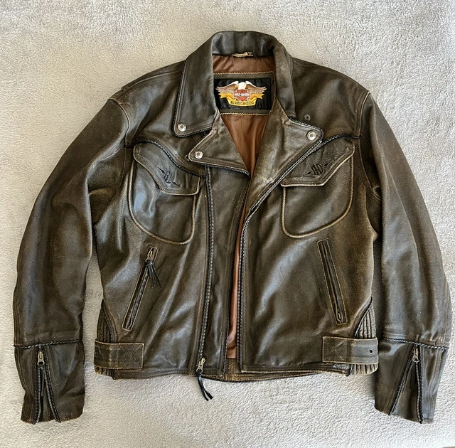 HARLEY DAVIDSON BILLINGS Brown Distressed Leather Jacket Men s