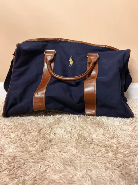 Ralph Lauren Overnight Travel Duffle Blue Leather Tote Bag