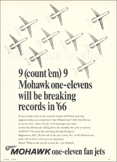 1966 MOHAWK Airlines BAC ONE-ELEVEN 1-11 FanJet ad advert British Aerospace Corp