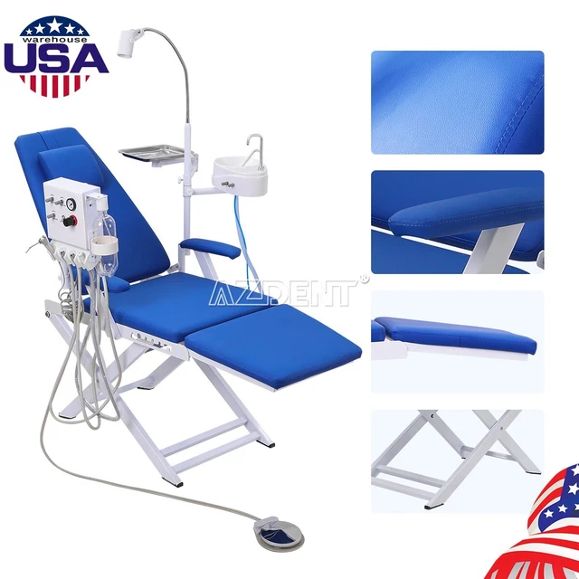 Sillón Dental Portátil Plegable +Lámpara Oral LED +Unidad de Turbina 4 Orificios