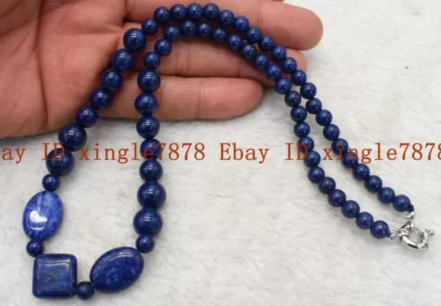 Beautiful Natural Blue Egyptian Lapis Lazuli Gemstone Beads Necklace 20" AAA+ 2