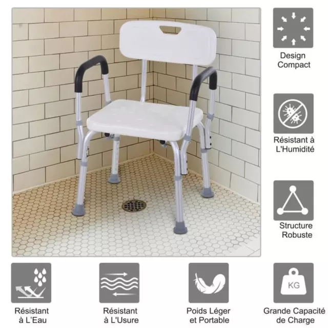 Chaise de douche siège ergonomique hauteur réglable pieds antidérapants max 135 3