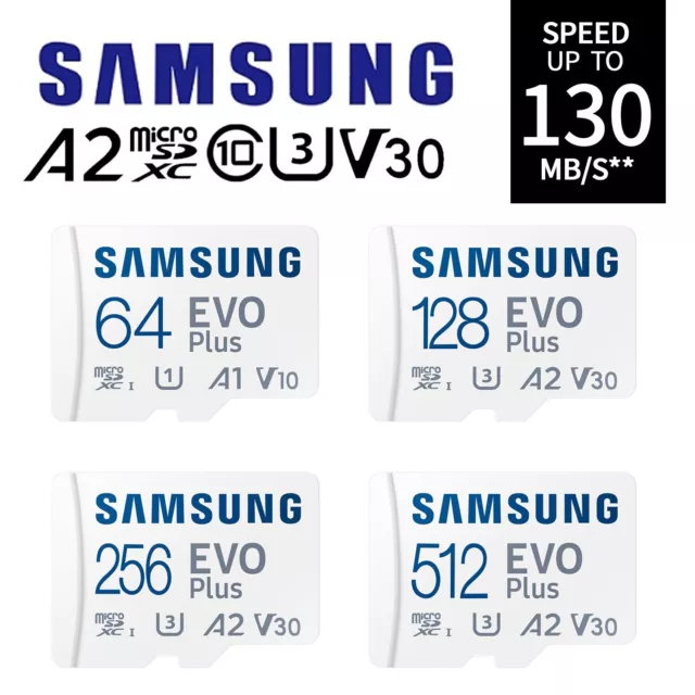 64GB 128GB 256GB 512GB Samsung EVO plus 130MB/s Class 10 SDXC Micro SD 130MB/s