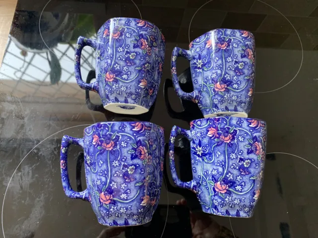 Ringtons Blue Floral Chintz Mugs / Tall Cups X 4- VGC.     #M1*