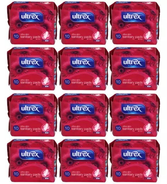 Ultrex Ultra Slim Sanitary Towels Cotton Soft Feel Comfort, 12 Packs of 10 Pads 2