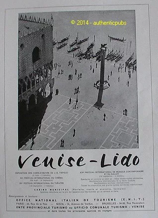 Publicite Venise Lido Place St Marc Office National Tourisme Italie De 1951 Ad