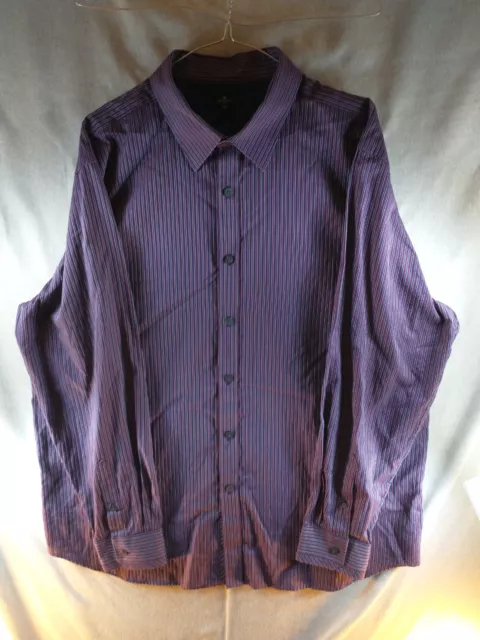 Jeff Banks Shirt Mens 18 in Purple Striped Button Up 100% Cotton Long Sleeve