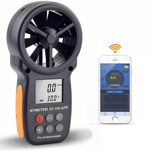 Digital Anemometer Air Flow Meter LCD Wind Speed Gauge Bluetooth APP Test 30m/s