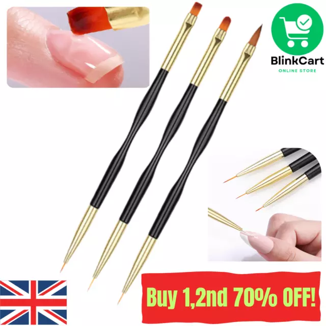 Nail Art Brushes Set Builder Gel UV And Liner Tool Painting 3 Double Brush Set