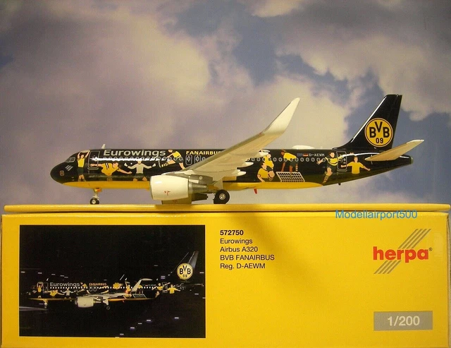 Maquette Herpa Airbus A320 Eurowings BVB Fanairbus - Échelle 1/400, Métal, Sans Support - 2