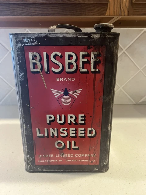Vintage Bisbee Brand Pure Linseed Oil 37 1/2 lbs. Advertising Tin Can Vintage Bisbee Brand Pure Linseed Oil 37 1/2 lbs. Advertising Tin Can