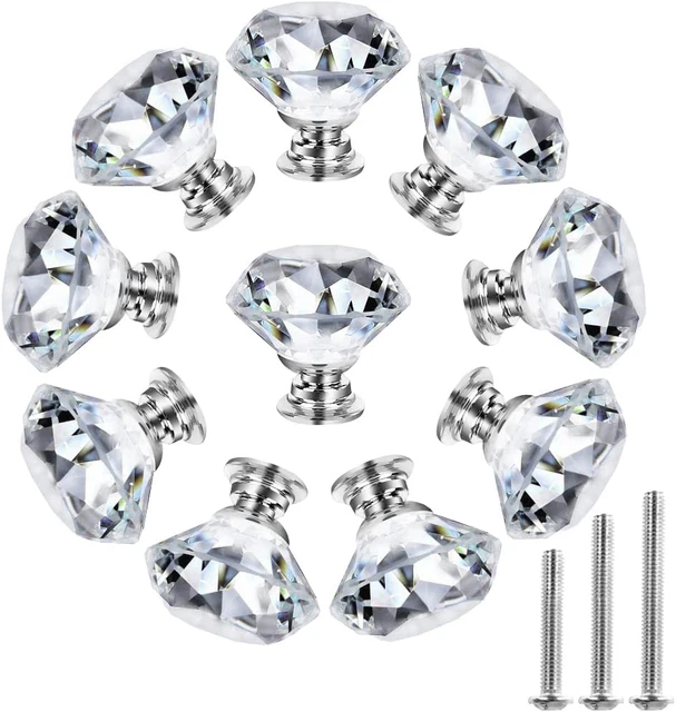 Dresser Knobs Drawer Knobs Crystal Knobs 30Mm- Diamond Glass Knobs Pull for Cabi