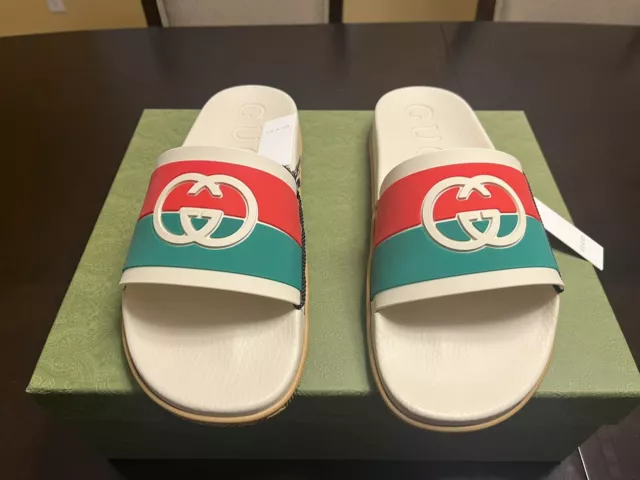 New Gucci GG Logo Slide Sandal Size UK 12 / US 12.5