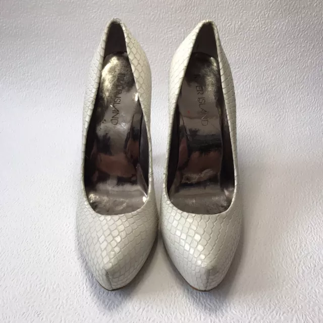 LADIES”RIVER ISLAND”COURT SHOES UK Size 5 Snake print White Heel Party ...