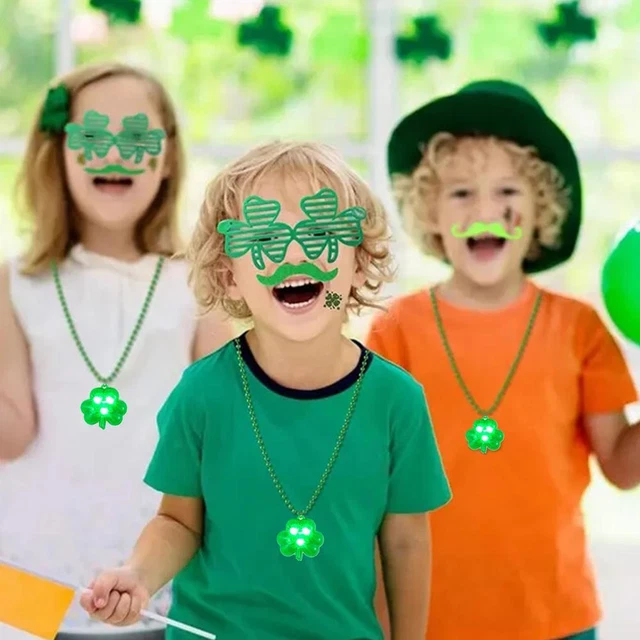 Green Light up Shamrocks Necklaces Led Green Shamrock Necklace√ Beads U1Y4