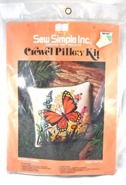 NUEVO Kit Artesanal Almohada Crewel Simple Costura Jardín Mariposas CRP 7001