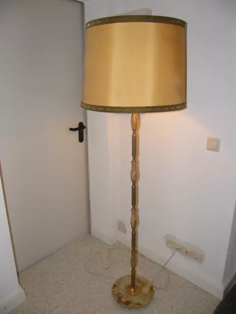 Antike Stehlampe mit Schirm Onyx Marmorfuß Marmor Messing Lampe 168 cm