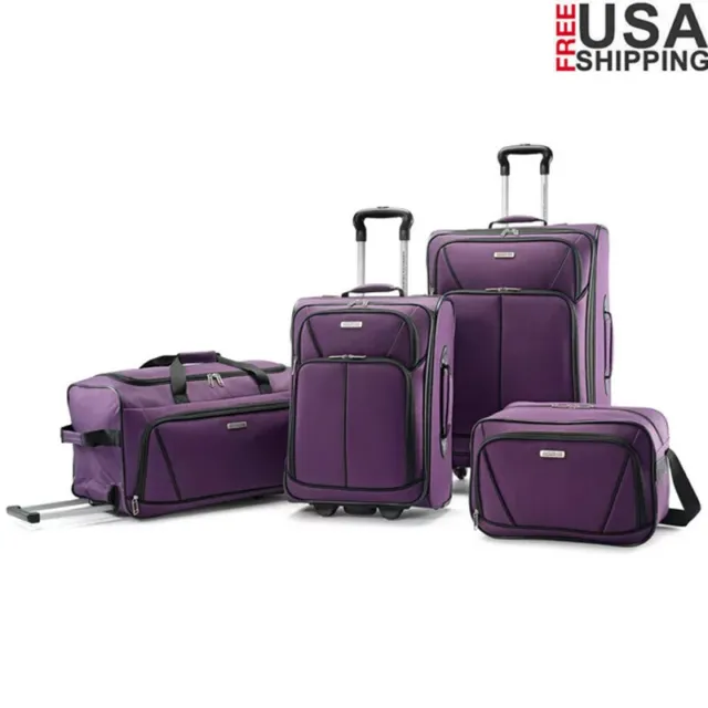 Luggage Set Softside Spinner 4 Piece Uprights 25" ＆ 19" Travel Business Carry-on
