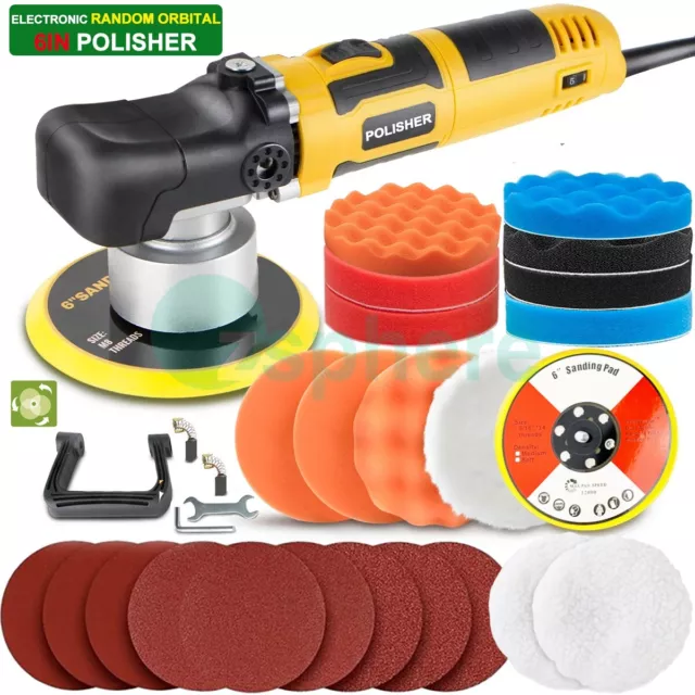 Dual Action Car Polisher Buffer 6" Random Orbital Polishing Machine Waxer 34 Pad