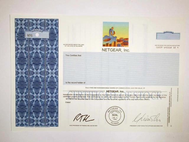Netgear, Inc. ca. 1990s odd Shrs Specimen Stock Cert, VF SC-USBN