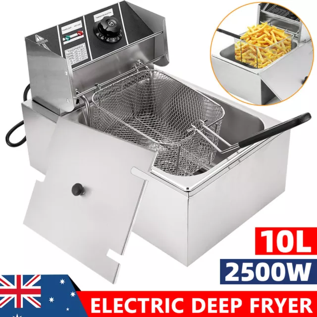 Electric Deep Fryer Cook 10L Commercial Bench Top Single Stainless Steel 2500W
