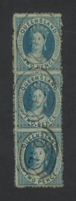 Queensland 1861 Watermark Small Star QV 2d Blue Strip/3 Stamps SG15 CTO 27-8