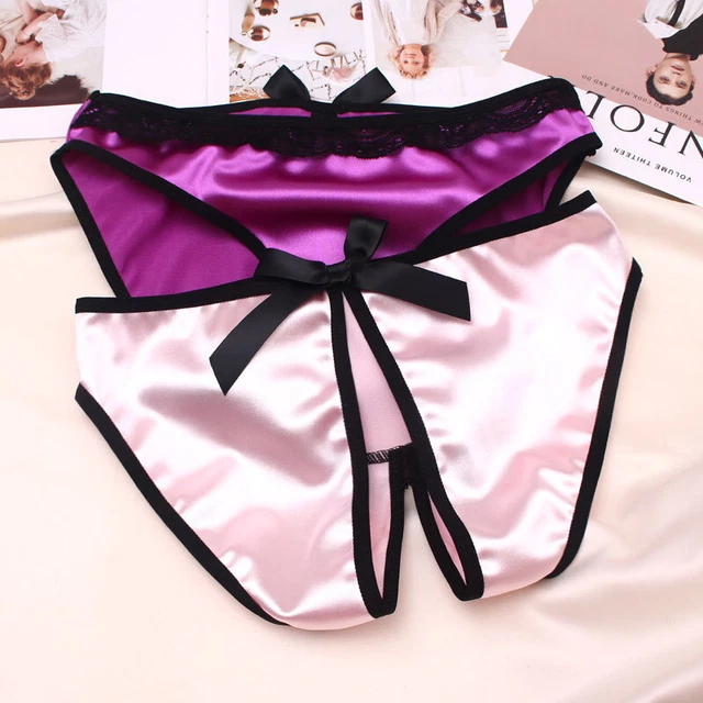 WOMENS OPEN CROTCHES Satin Panty Erotic Knickers Underwear Naughty