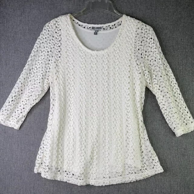 JM Collection Womens XL Sheer Lace Top with Matching Tank Lining Ivory WS1