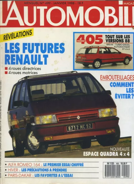 L’AUTOMOBILE MAGAZINE n°499 01/1988 ALFA164 ESPACE QUADRA PEUGEOT 405.