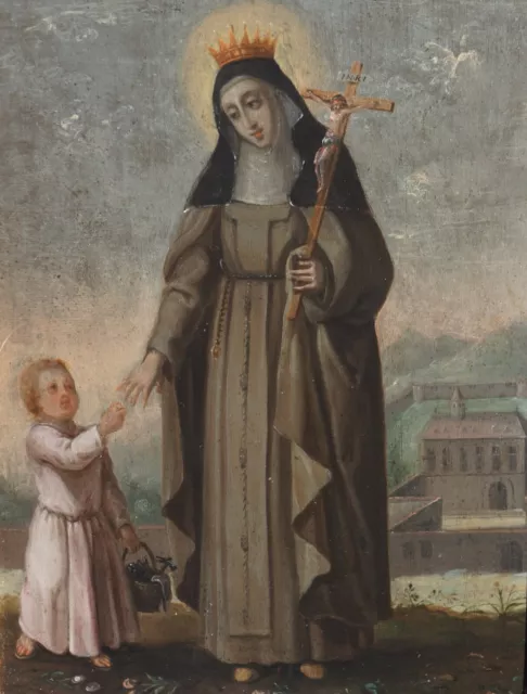 Heilige Nonne mit Krone und Jesuskind, Stifterin, um 1680, Öl auf Holz