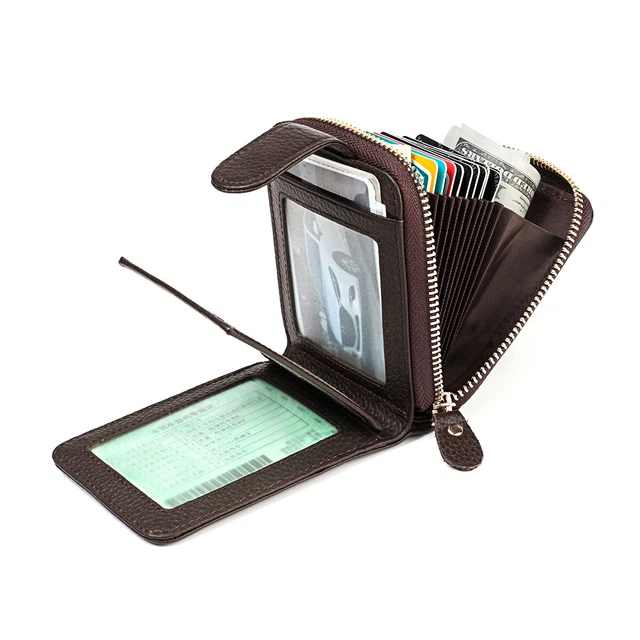 Men Women Wallet Genuine Leather RFID Zip Around Bifold Credit Card Holder Purse 10